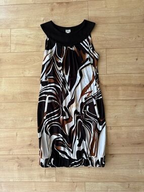 Vintage Cache Abstract Print Bubble Hem Dress Size 2 Brown Black Sleeveless Y2K